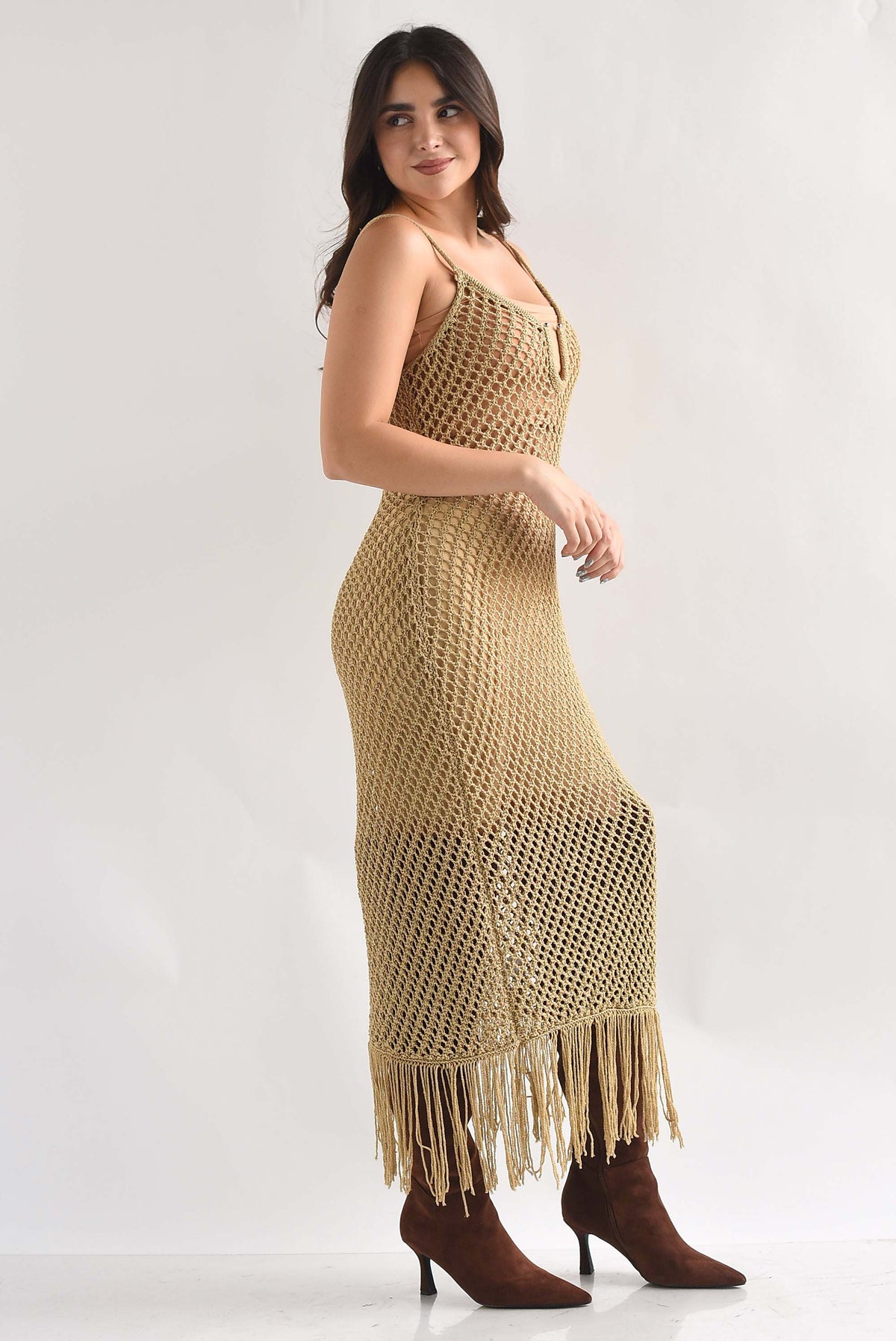 Vestido crochet flecos hilo metalizado