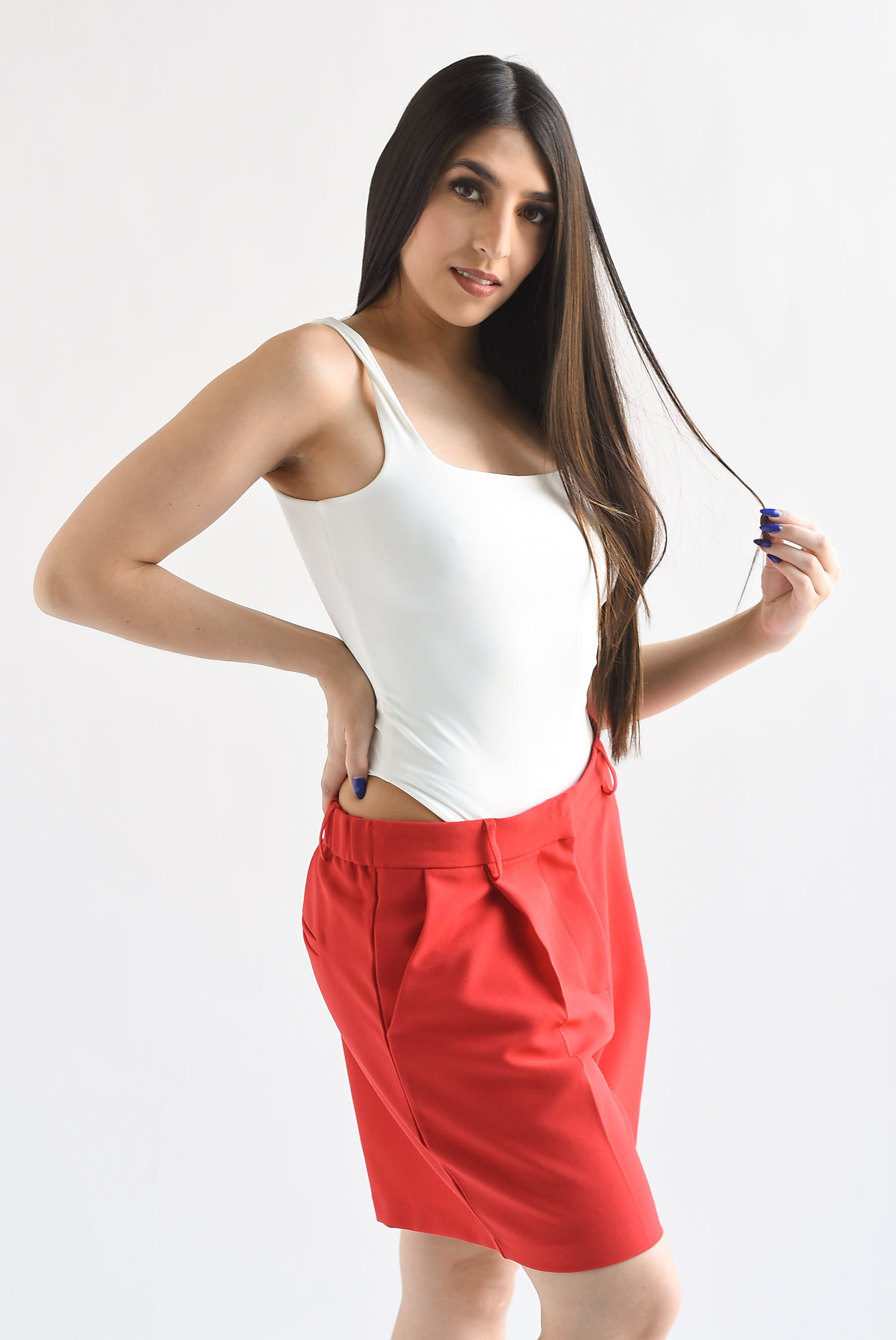 Short largo pinzas Rojo