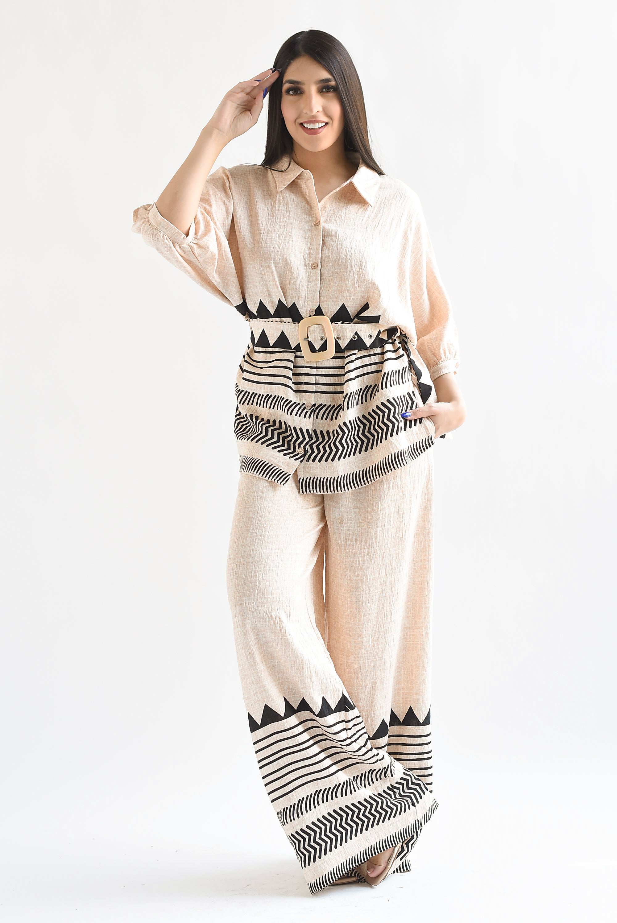 Set Pantalón y Blusa tribal Crudo