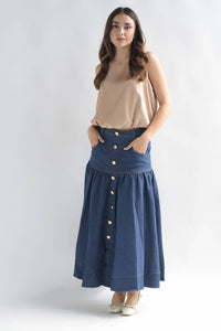 Fashion Styled Falda pretina larga Denim dark