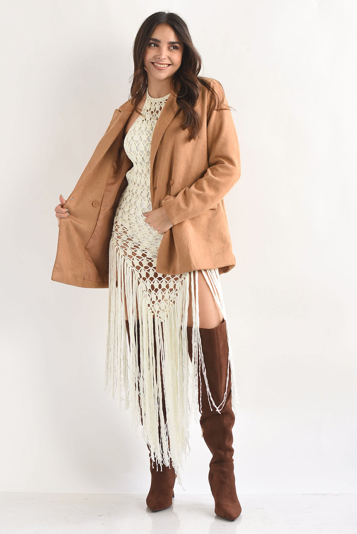 Vestido crochet halter flecos