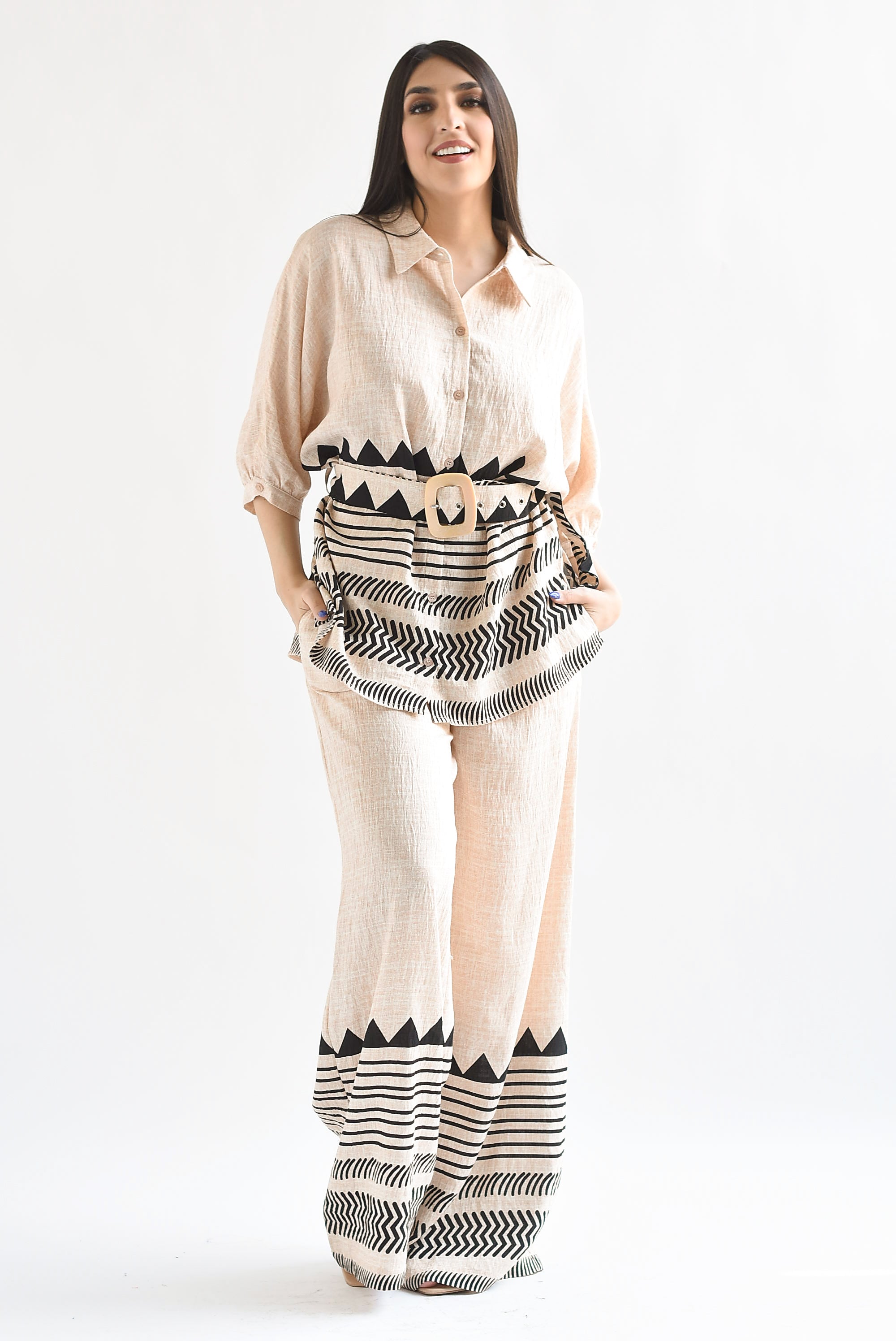 Set Pantalón y Blusa tribal Crudo