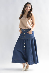 Fashion Styled Falda pretina larga Denim dark