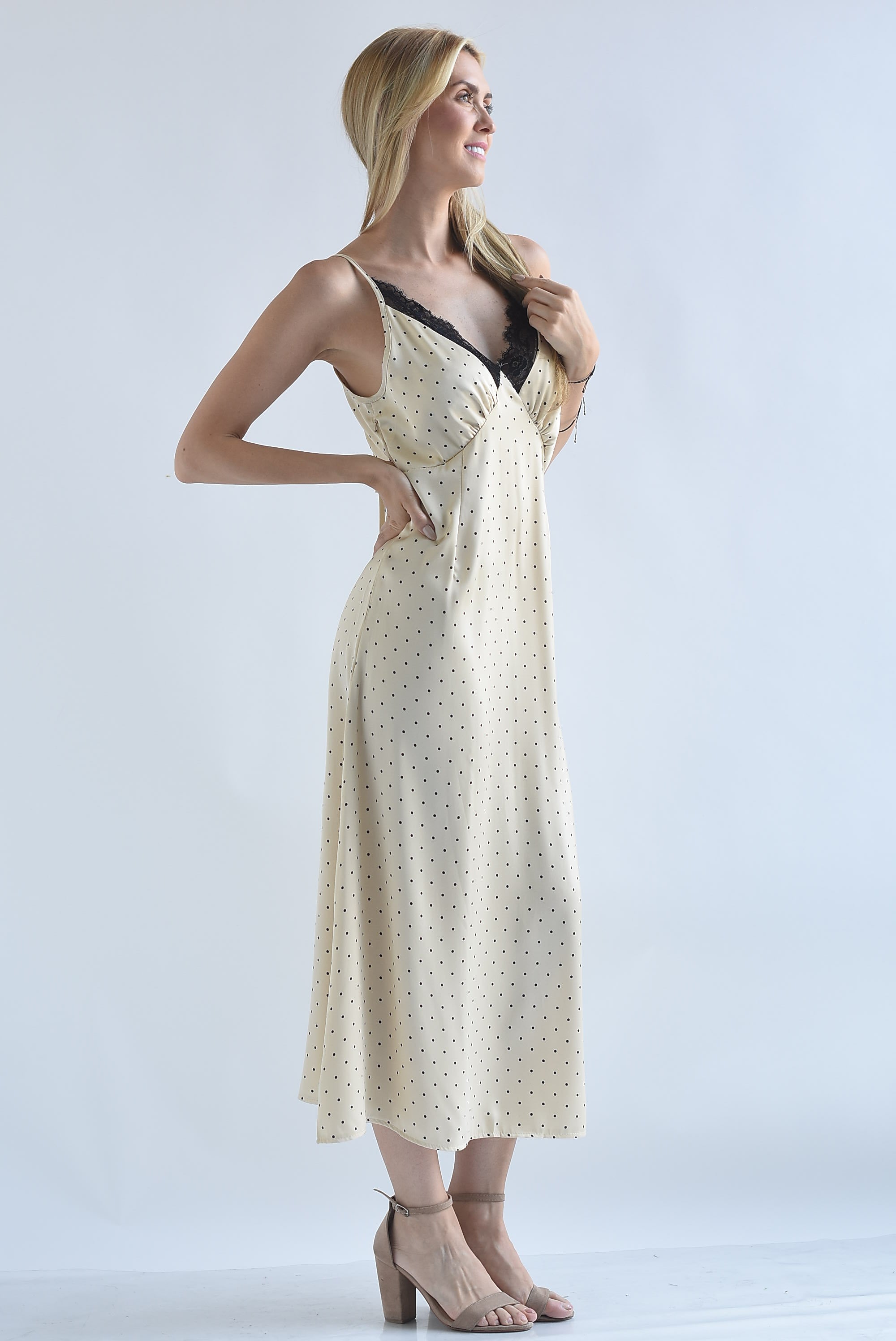 Vestido lencero polka dots encaje