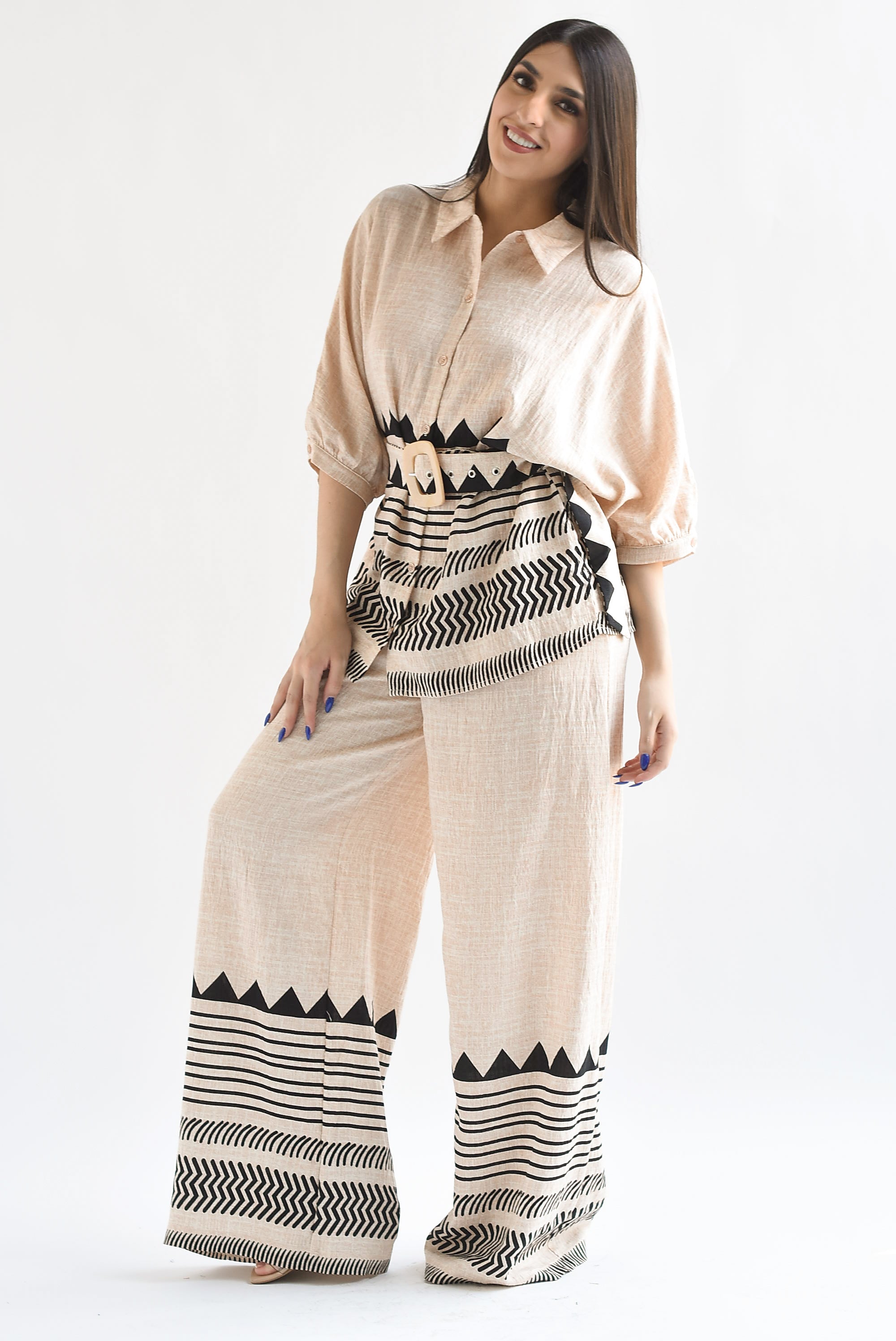 Set Pantalón y Blusa tribal Crudo