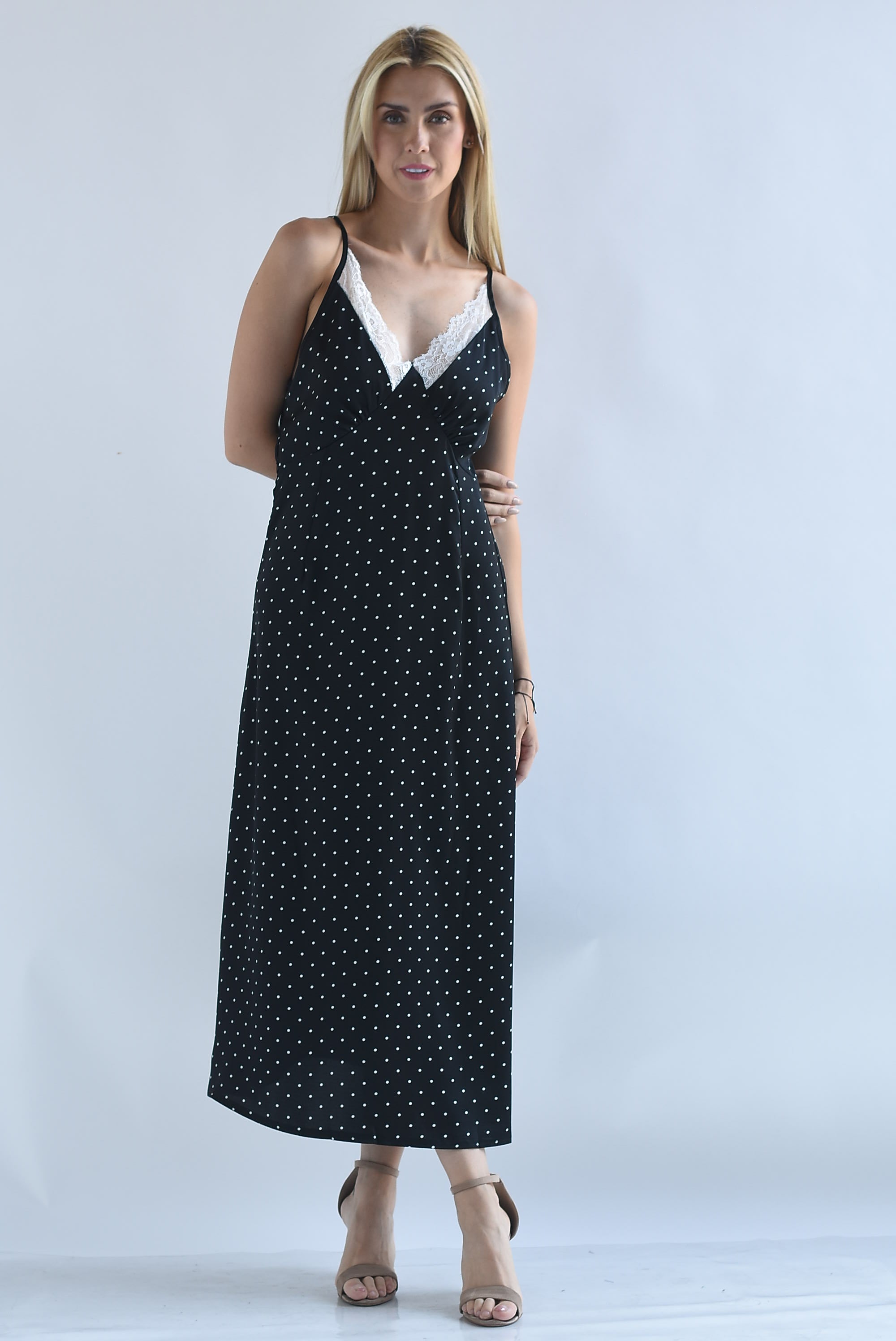 Vestido lencero polka dots encaje