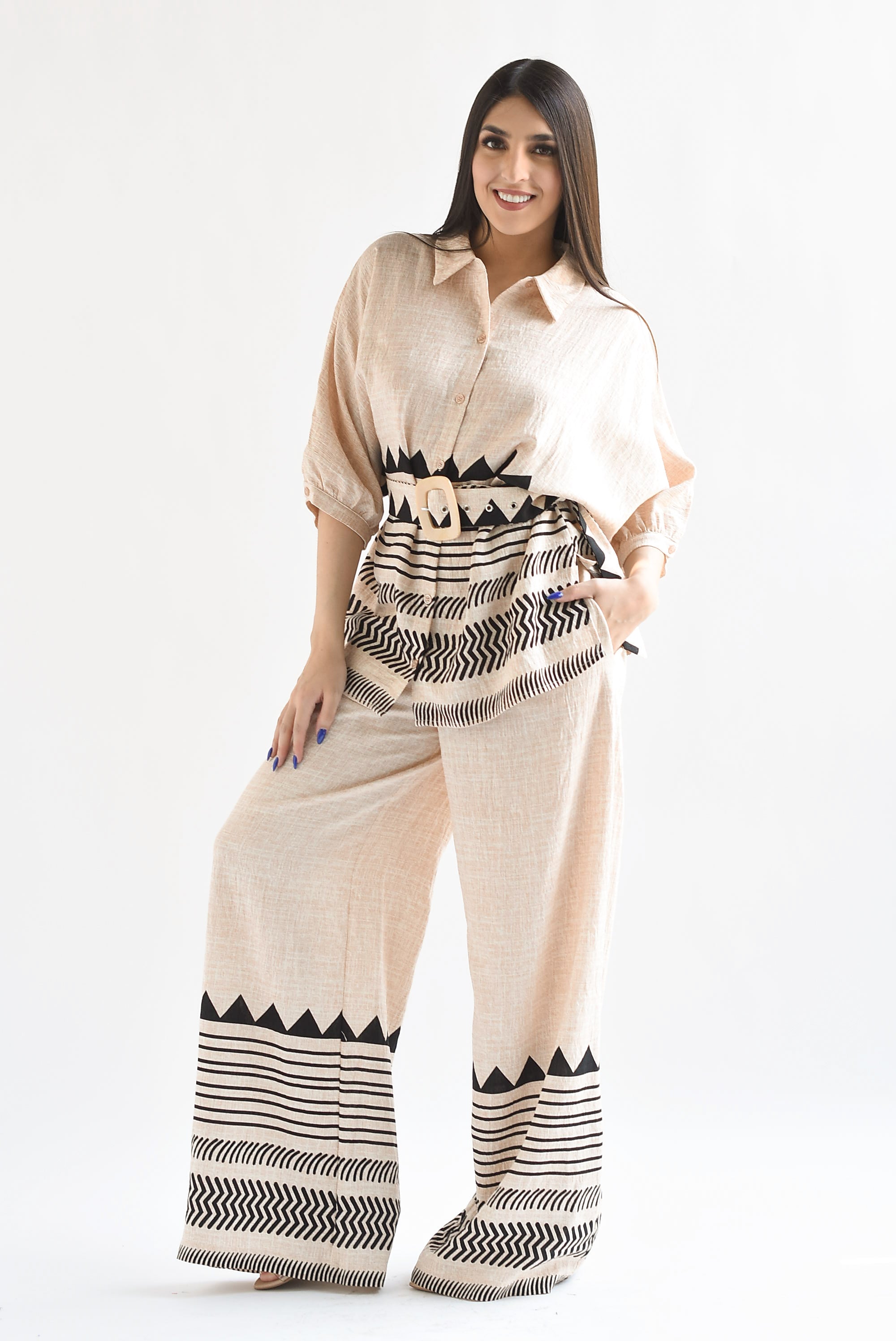 Set Pantalón y Blusa tribal Crudo