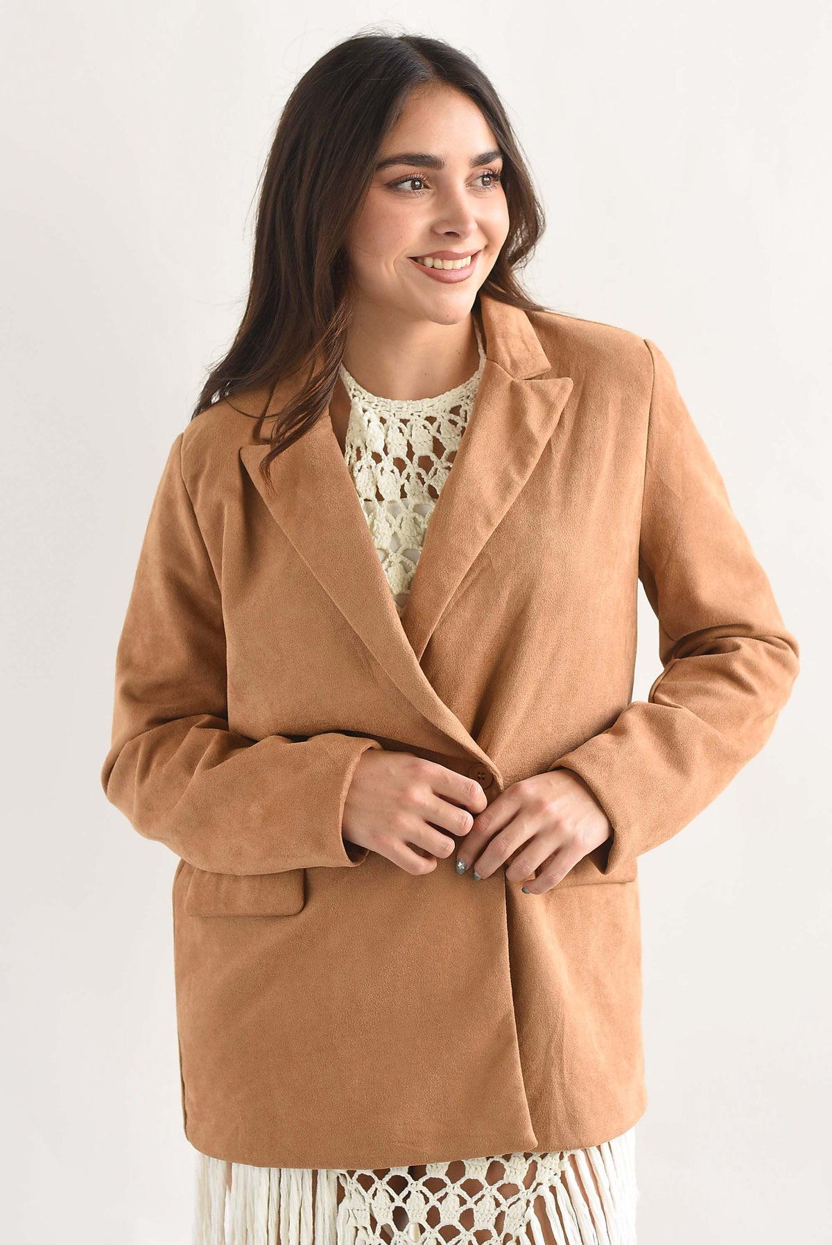 Blazer cruzado suede Camel