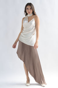 Fashion Styled Falda plisada satín asimétrica Moka