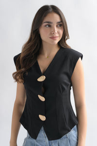 Fashion Styled Chaleco botones gota Negro