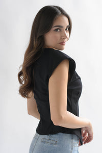 Fashion Styled Chaleco botones gota Negro