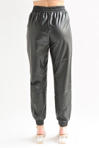 Fashion Styled Jogger vinipiel pretina elástica Negro