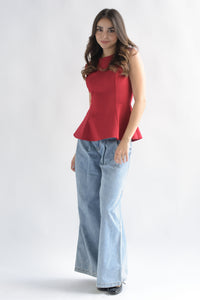 Fashion Styled Blusa peplum pinzas Rojo
