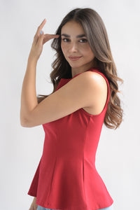Fashion Styled Blusa peplum pinzas Rojo