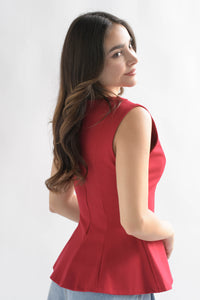 Fashion Styled Blusa peplum pinzas Rojo