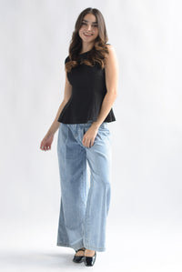 Fashion Styled Blusa peplum pinzas Negro