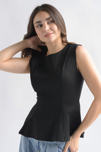 Fashion Styled Blusa peplum pinzas Negro