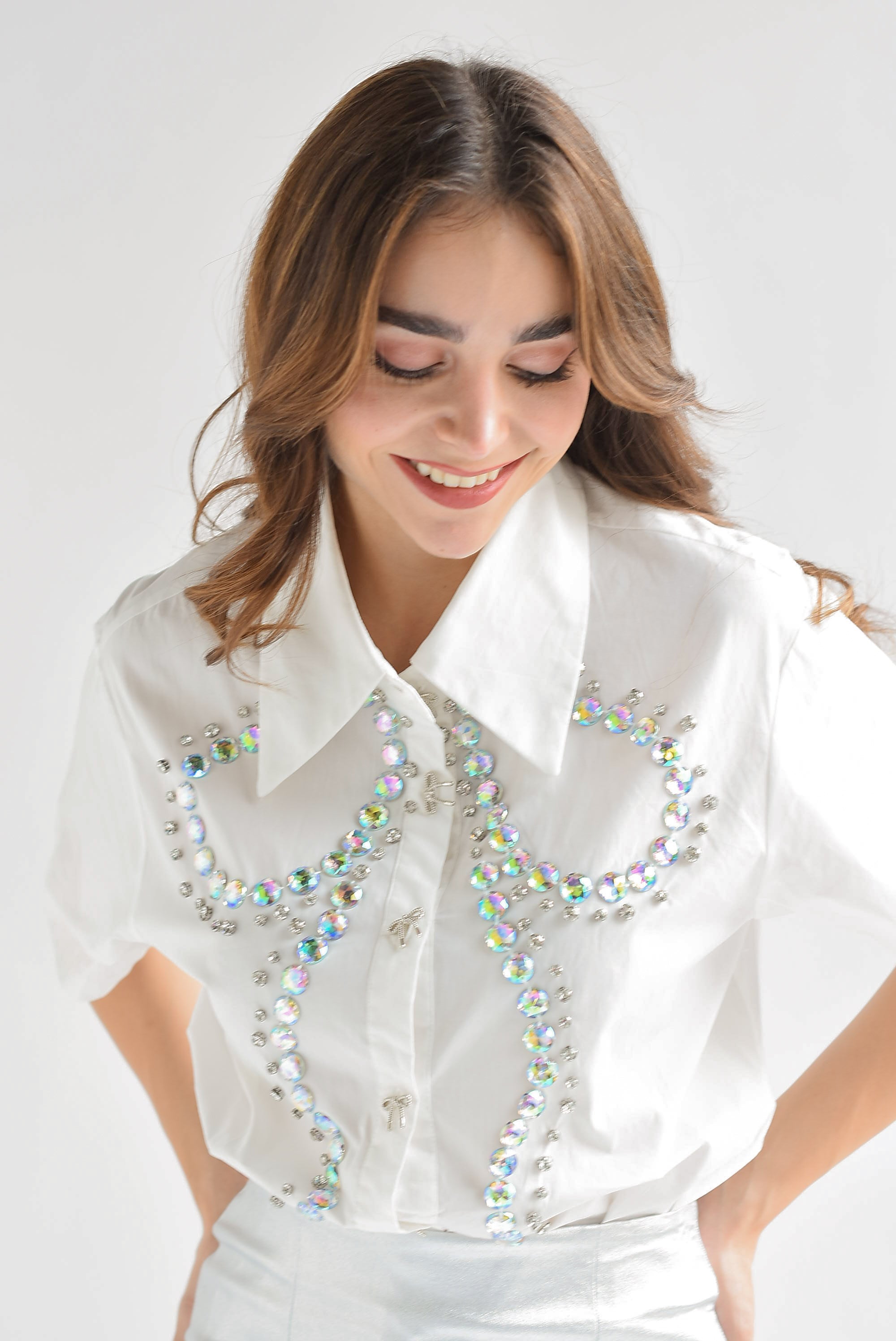 Blusa moños en joya Blanca Fashion Styled