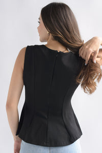 Fashion Styled Blusa peplum pinzas Negro