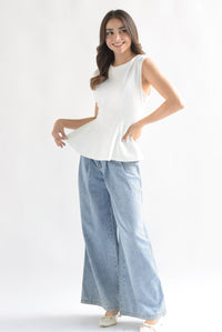 Fashion Styled Blusa peplum pinzas Blanco