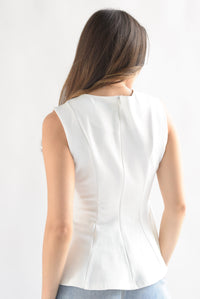 Fashion Styled Blusa peplum pinzas Blanco