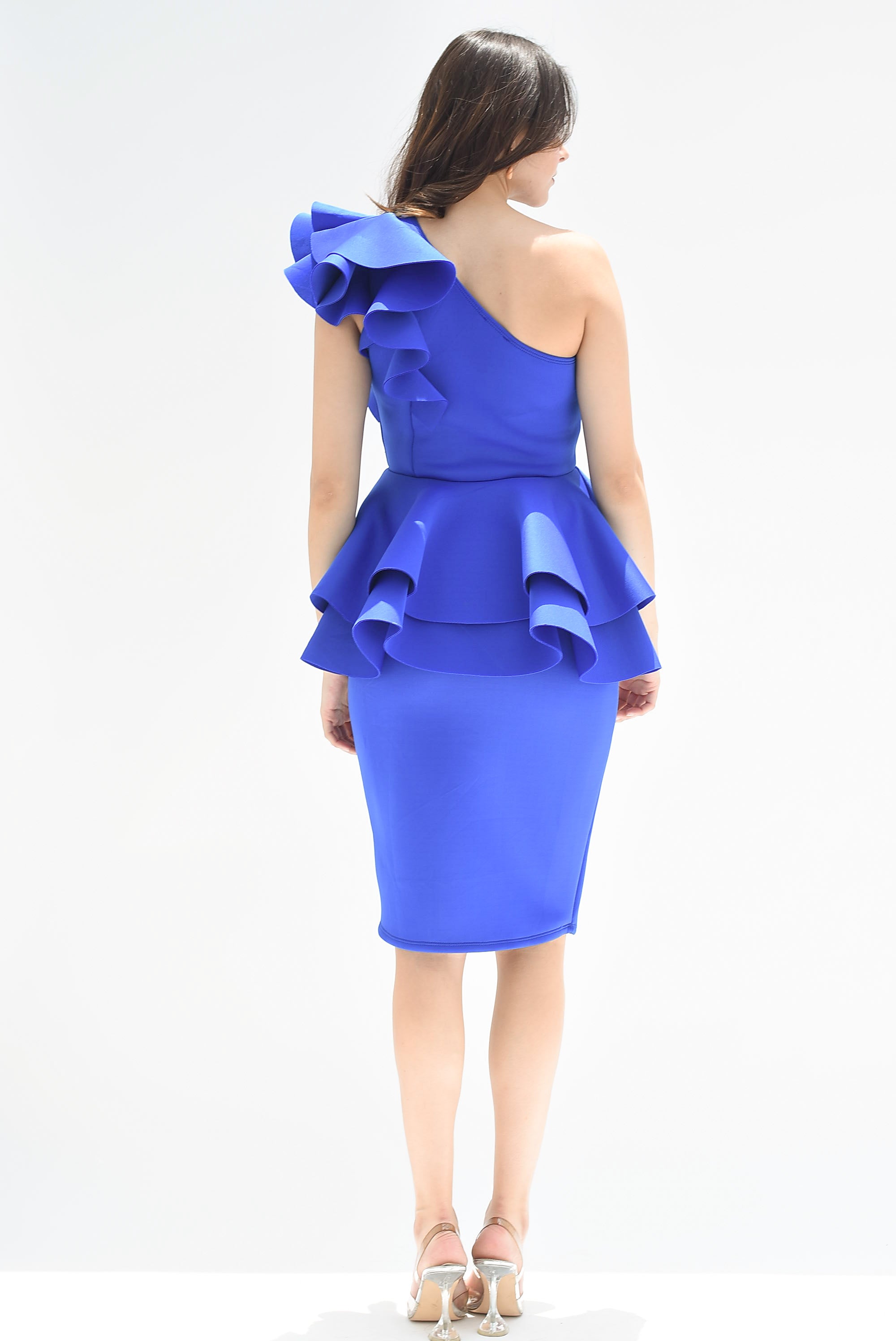 Vestido neopreno peplum Azul Rey