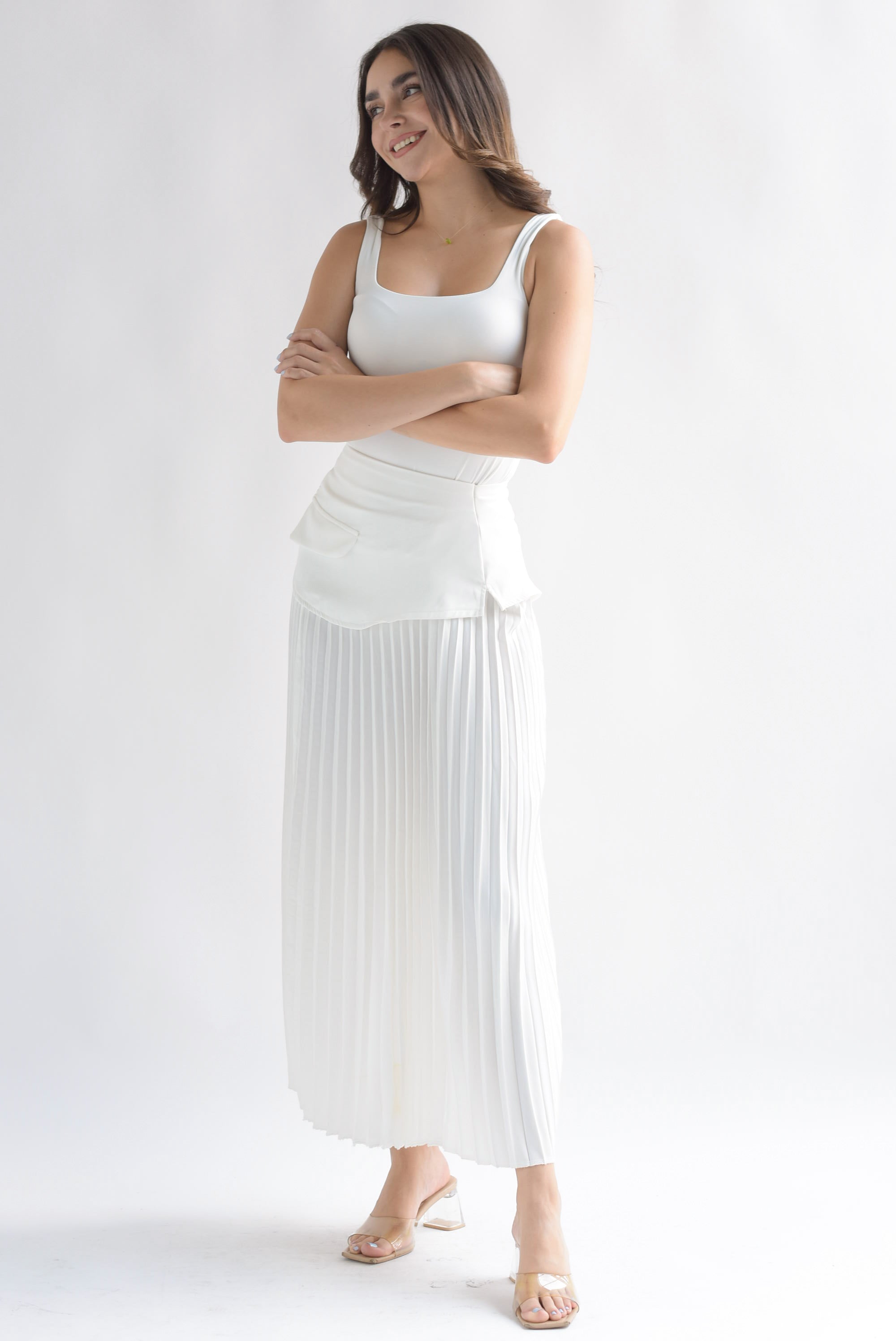 Falda plisada pretina removible Blanca