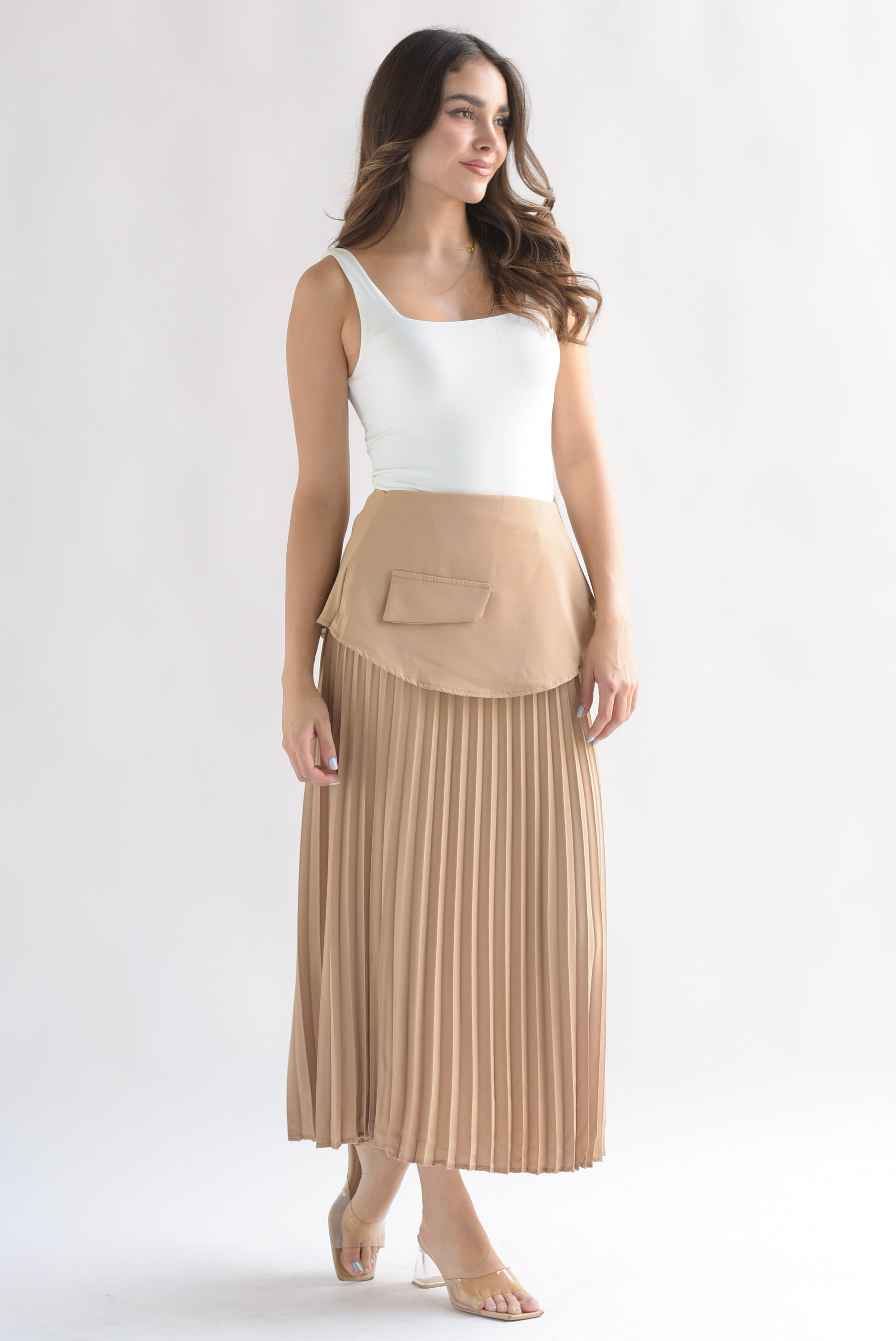 Falda plisada pretina removible Beige