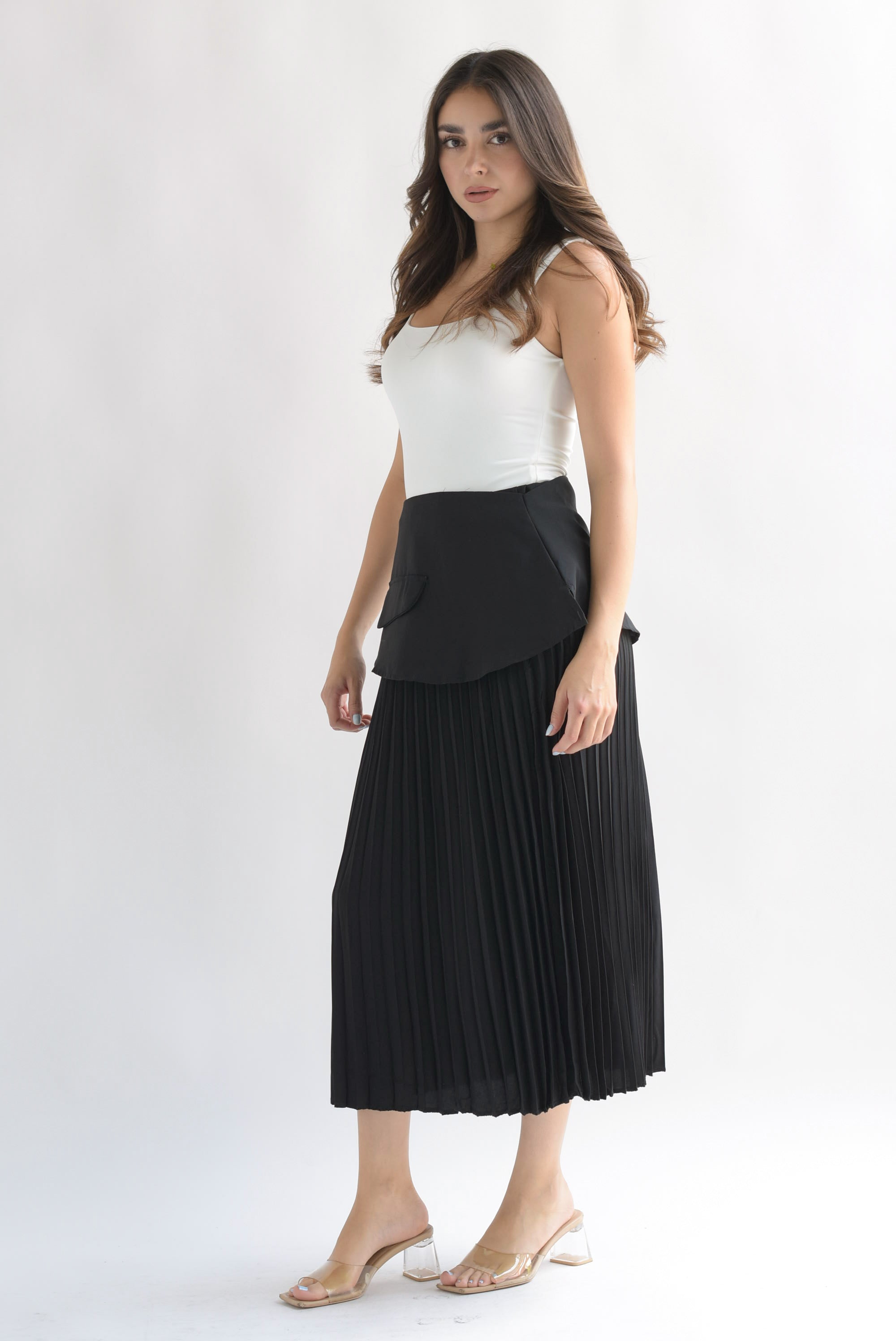 Falda plisada pretina removible Negro