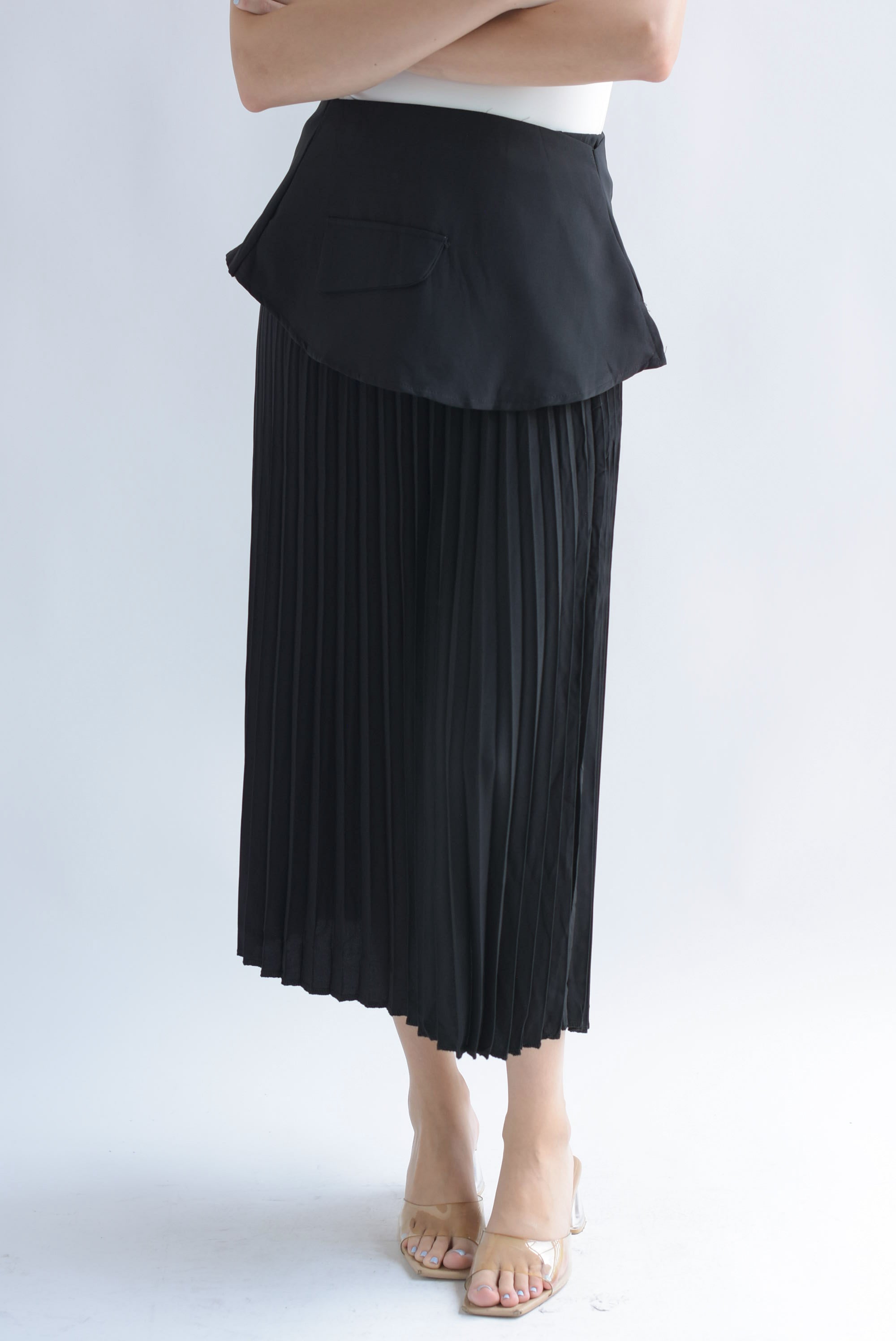 Falda plisada pretina removible Negro