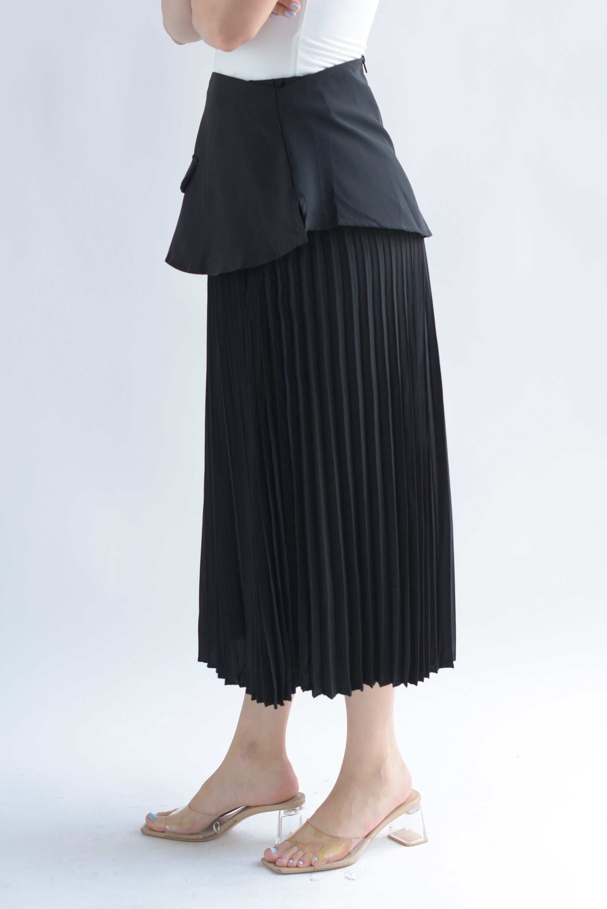 Falda plisada pretina removible Negro