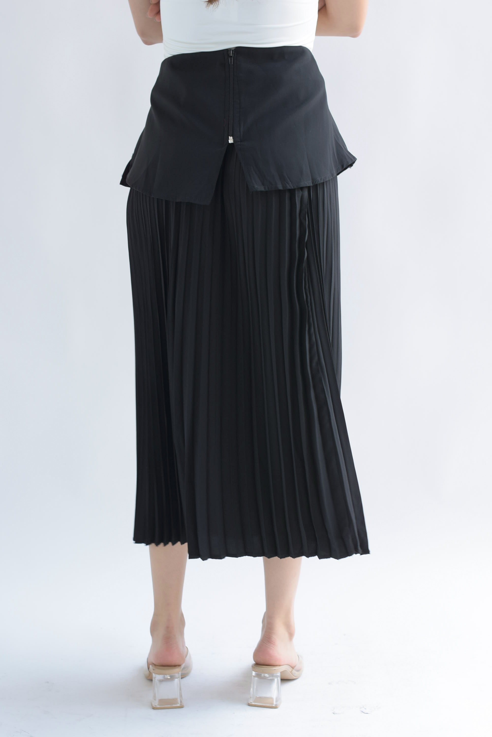 Falda plisada pretina removible Negro