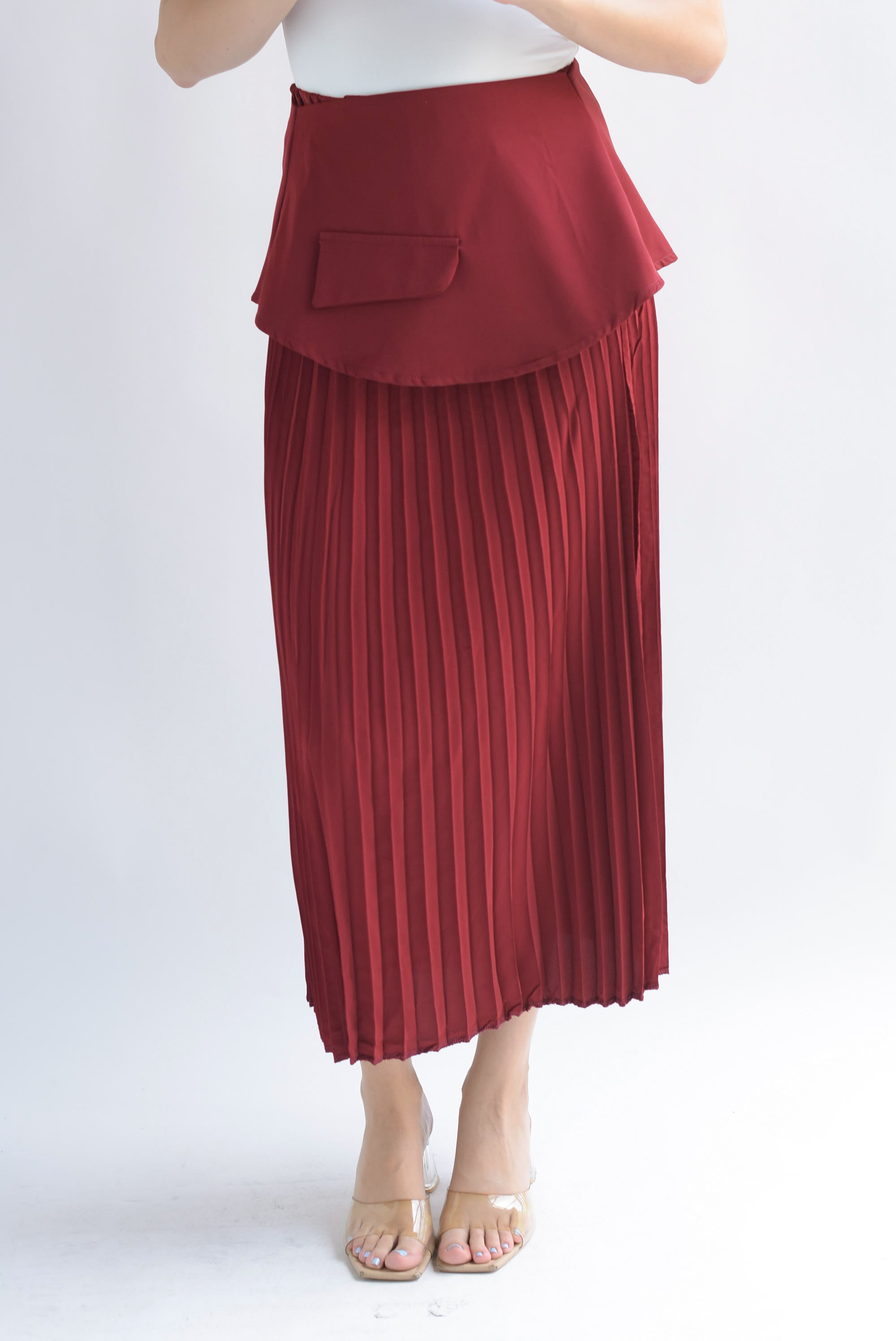 Falda plisada pretina removible Rojo Cereza