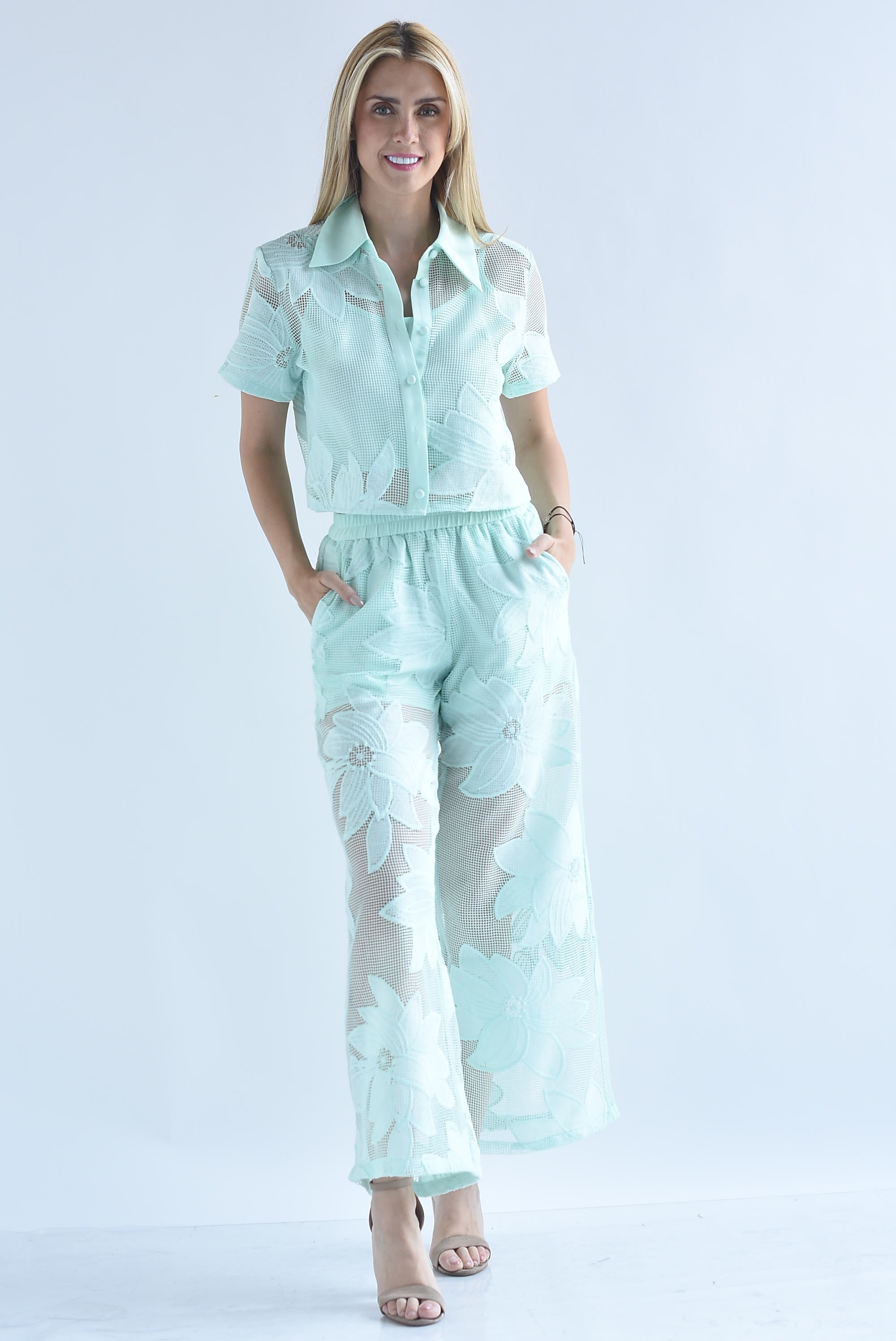 Set Pantalón y Blusa fishnet flores