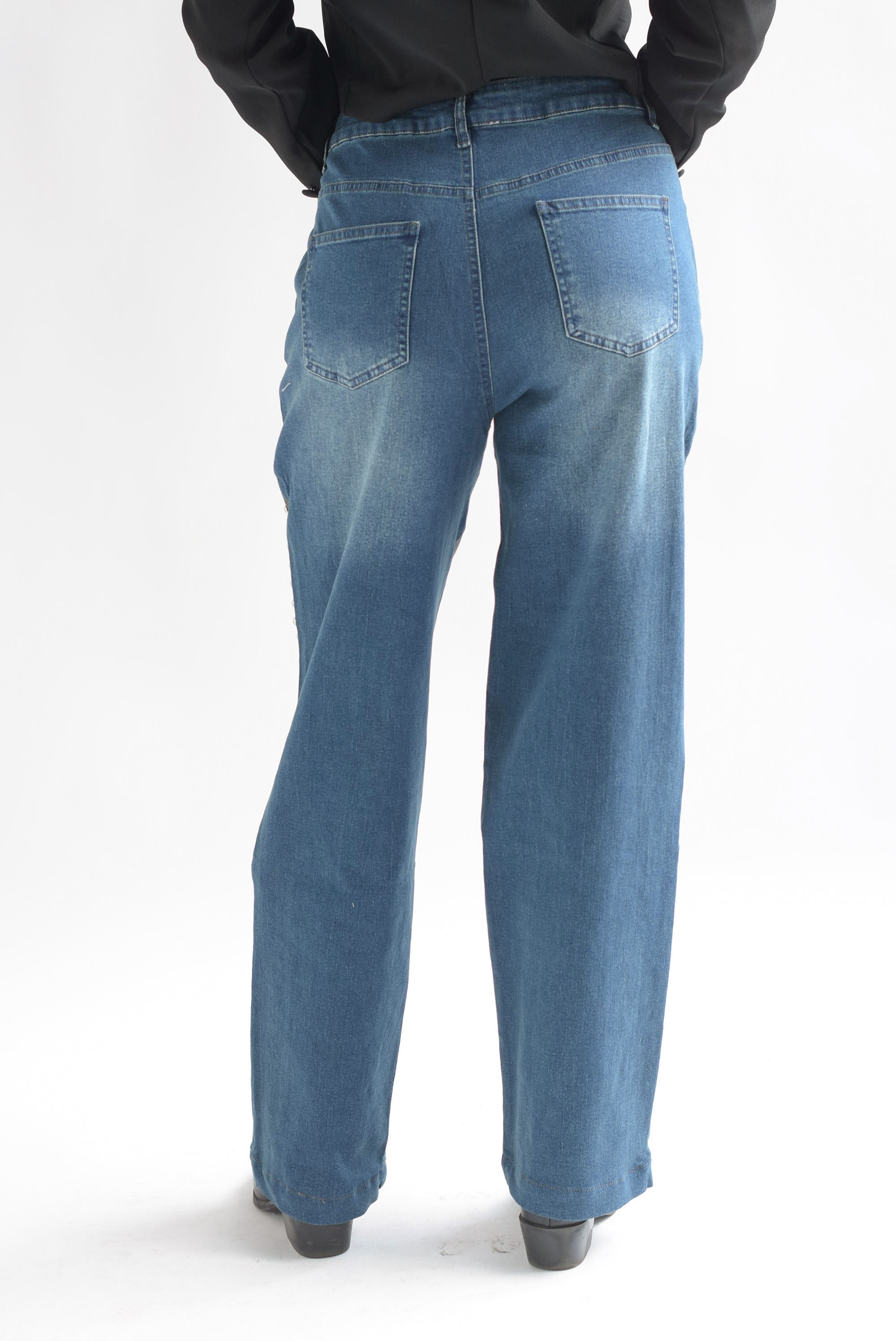 Jeans con vinipiel tachas Denim Dark