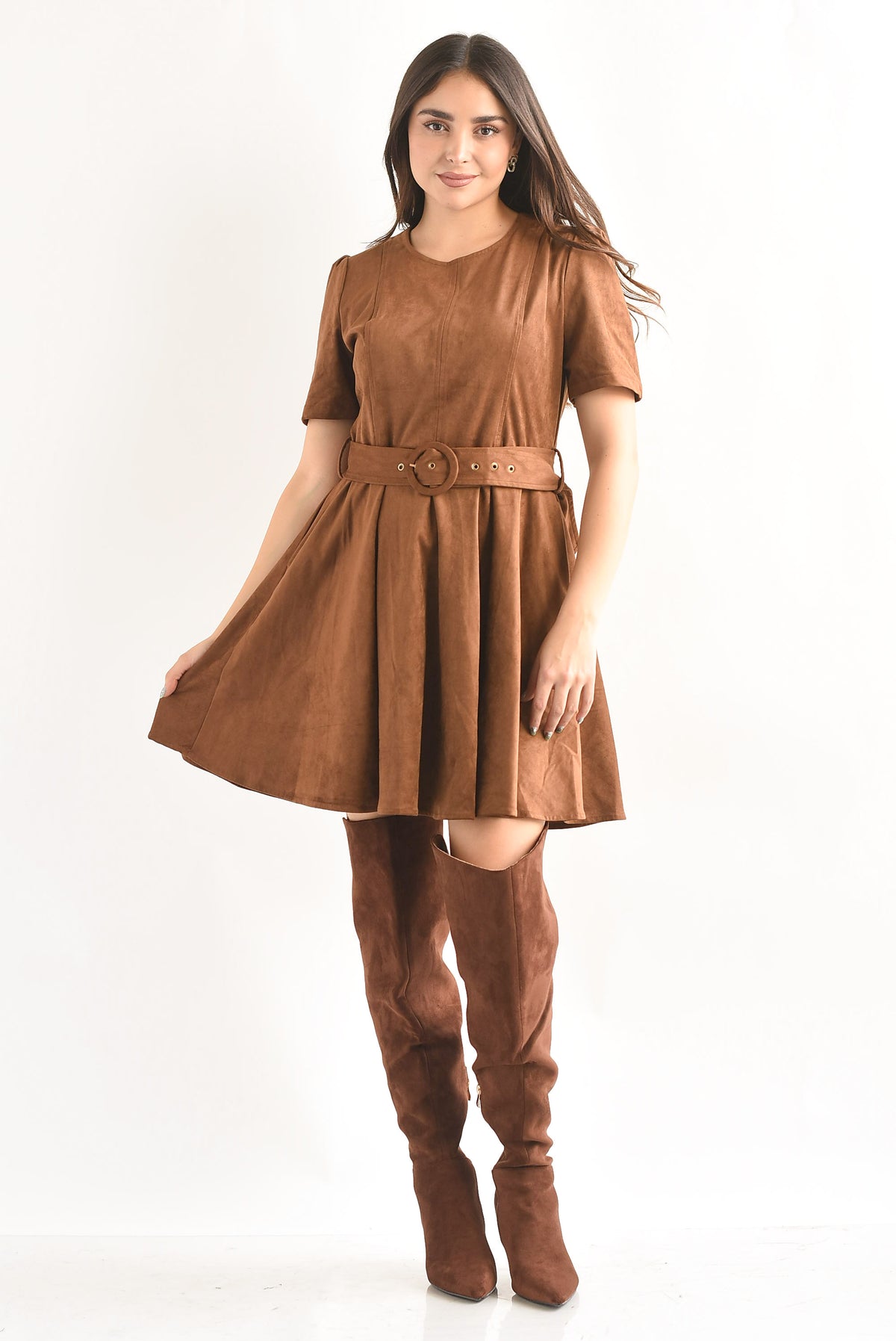 Vestido corto suede Camel