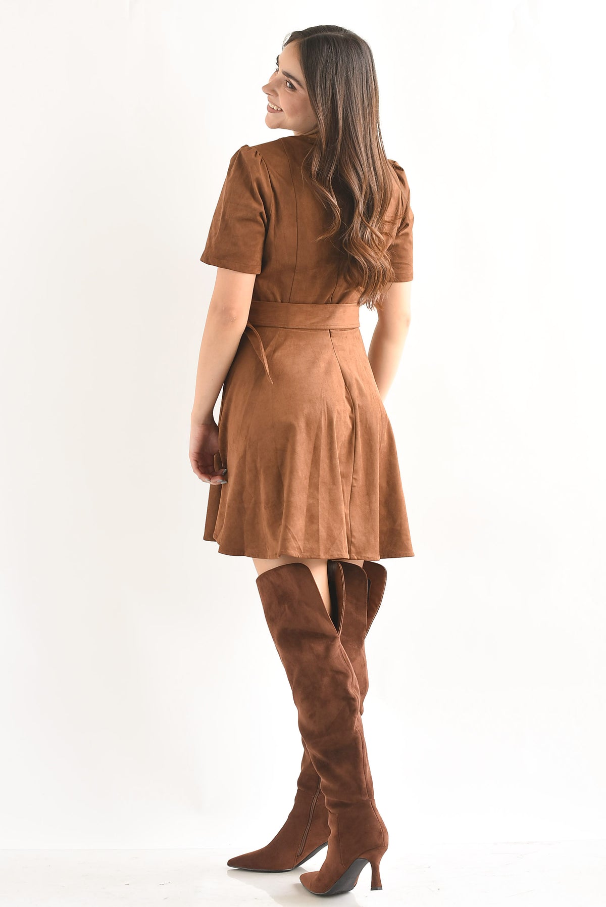 Vestido corto suede Camel