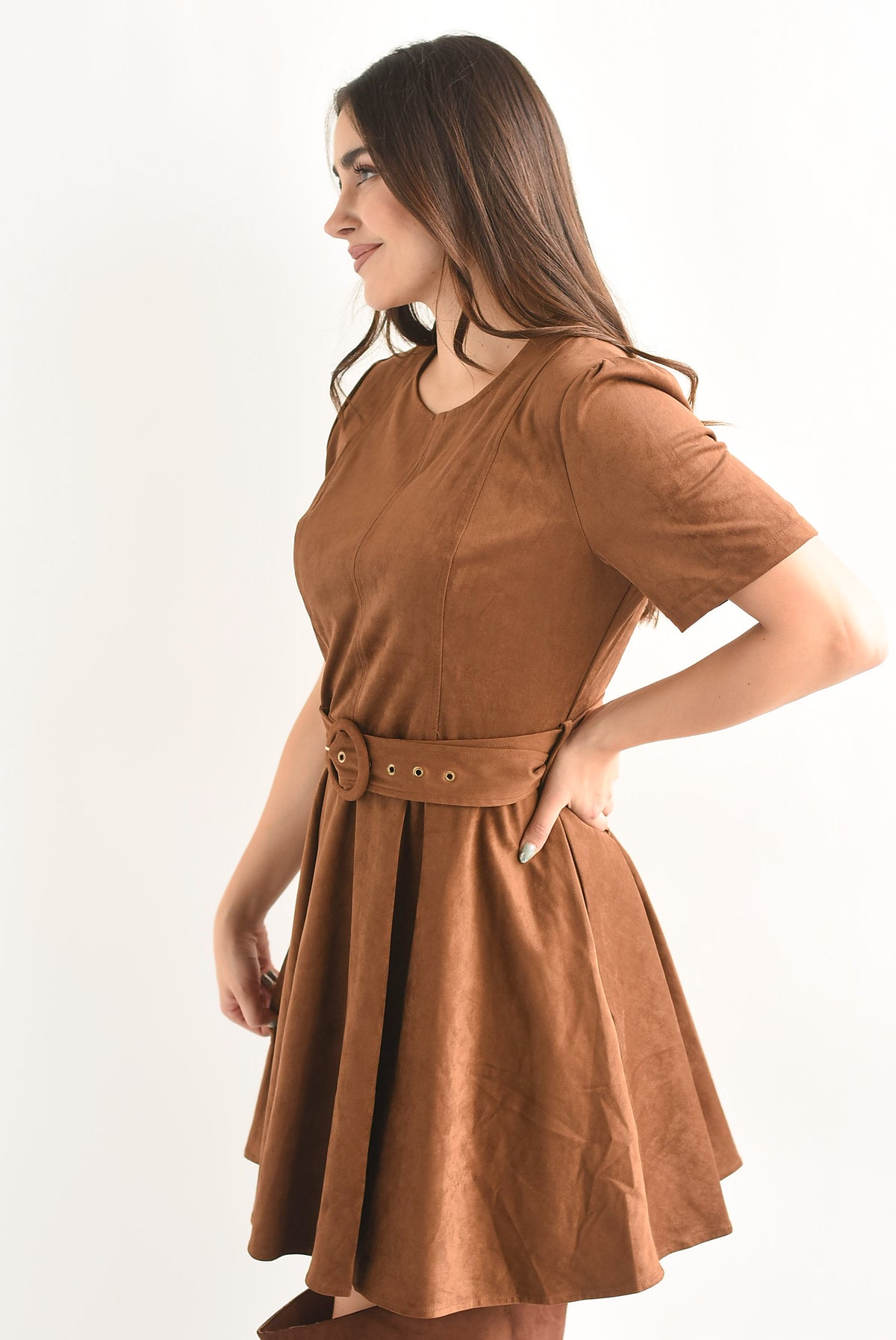 Vestido corto suede Camel
