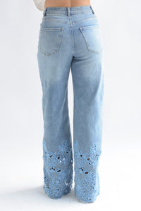 Fashion Styled Jeans bordado flores azules