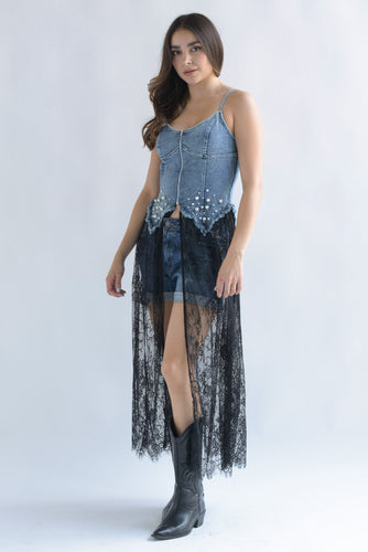 Maxiblusa torso Denim encaje Negro