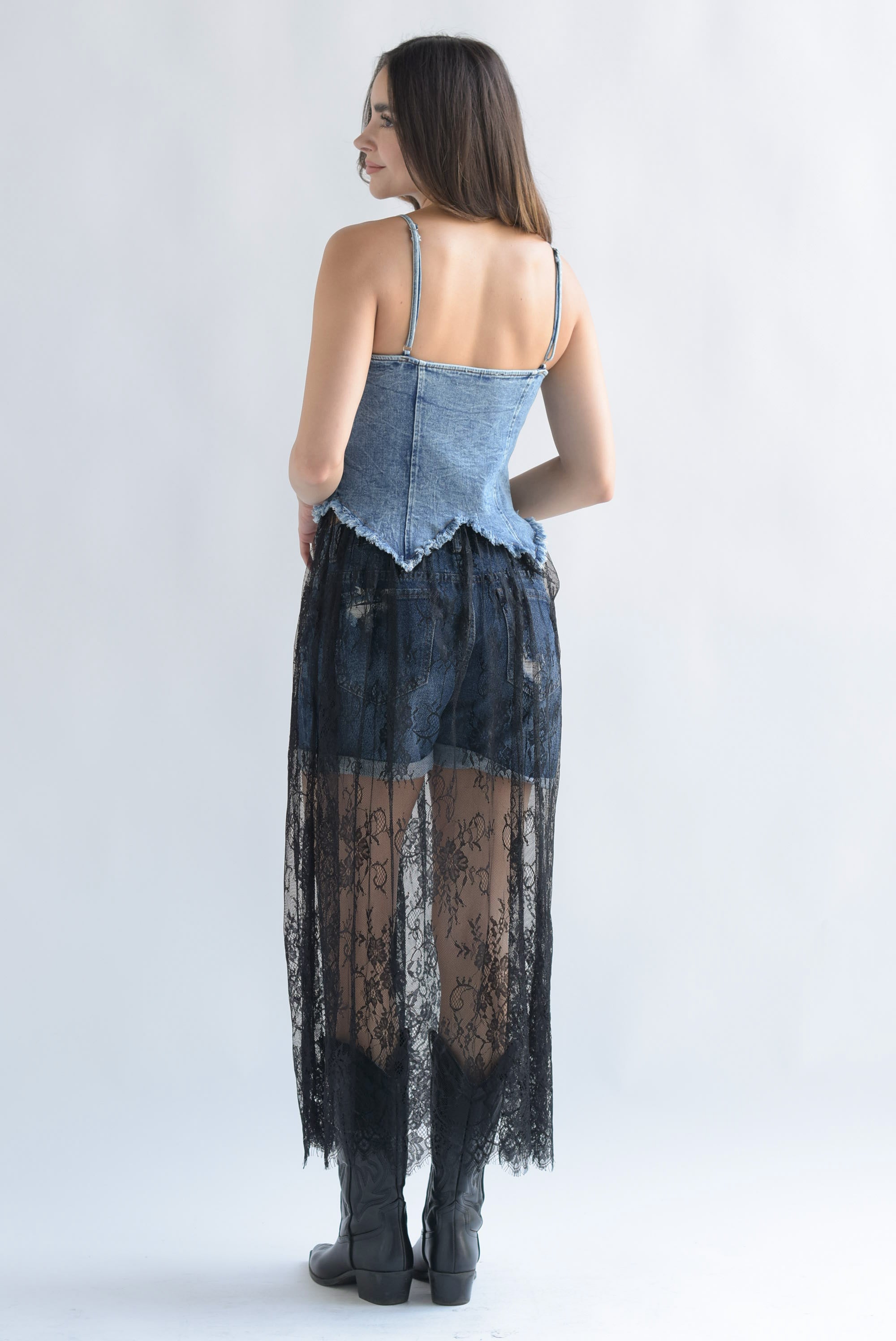 Maxiblusa torso Denim encaje Negro