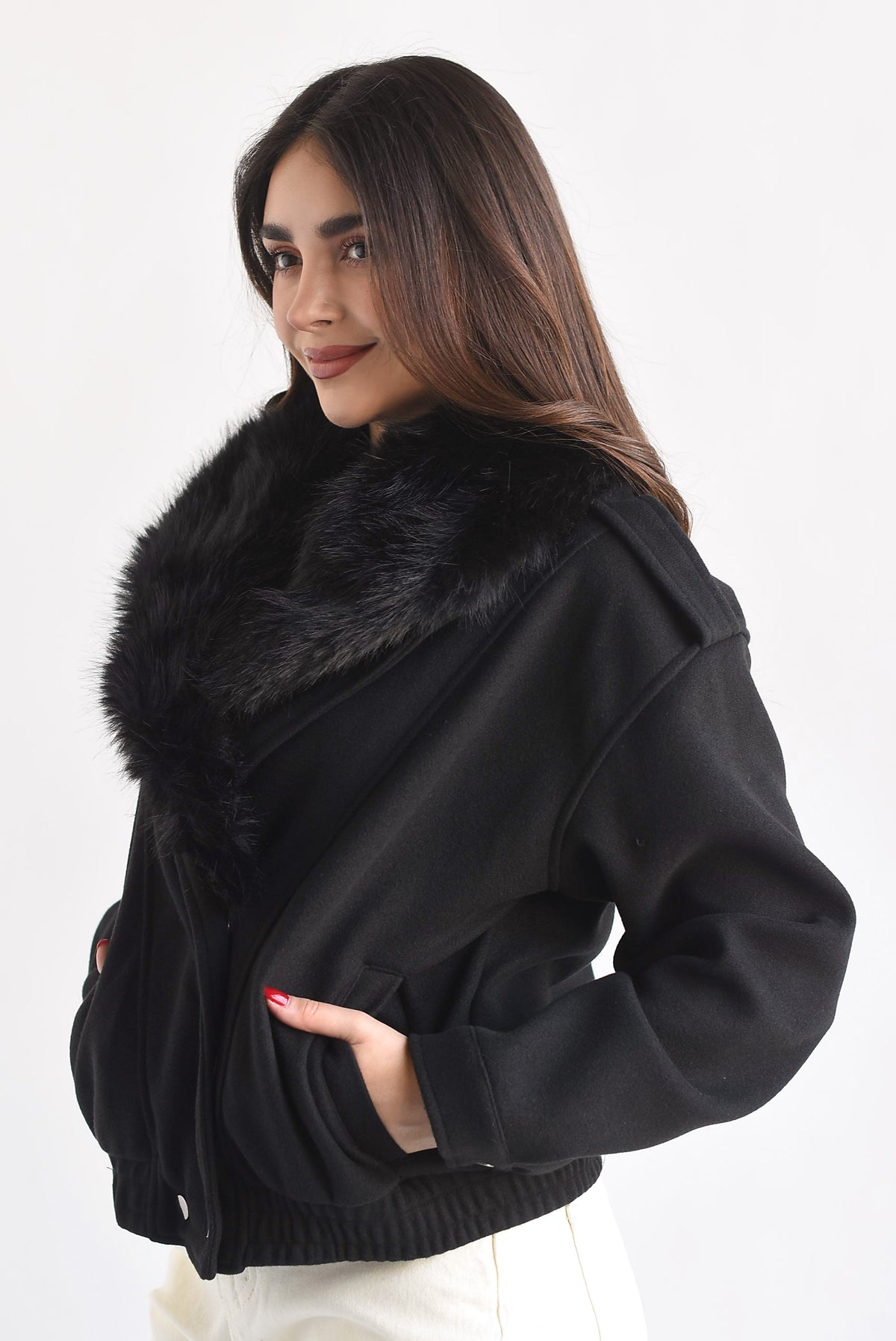 Chamarra bomber fleece cuello fur