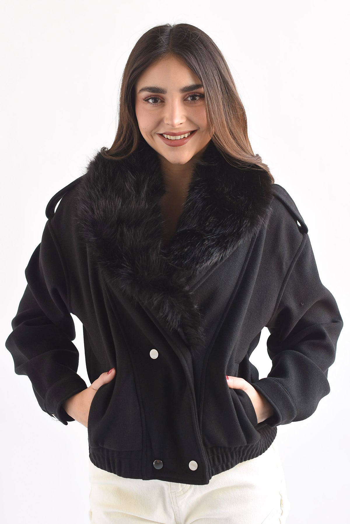 Chamarra bomber fleece cuello fur