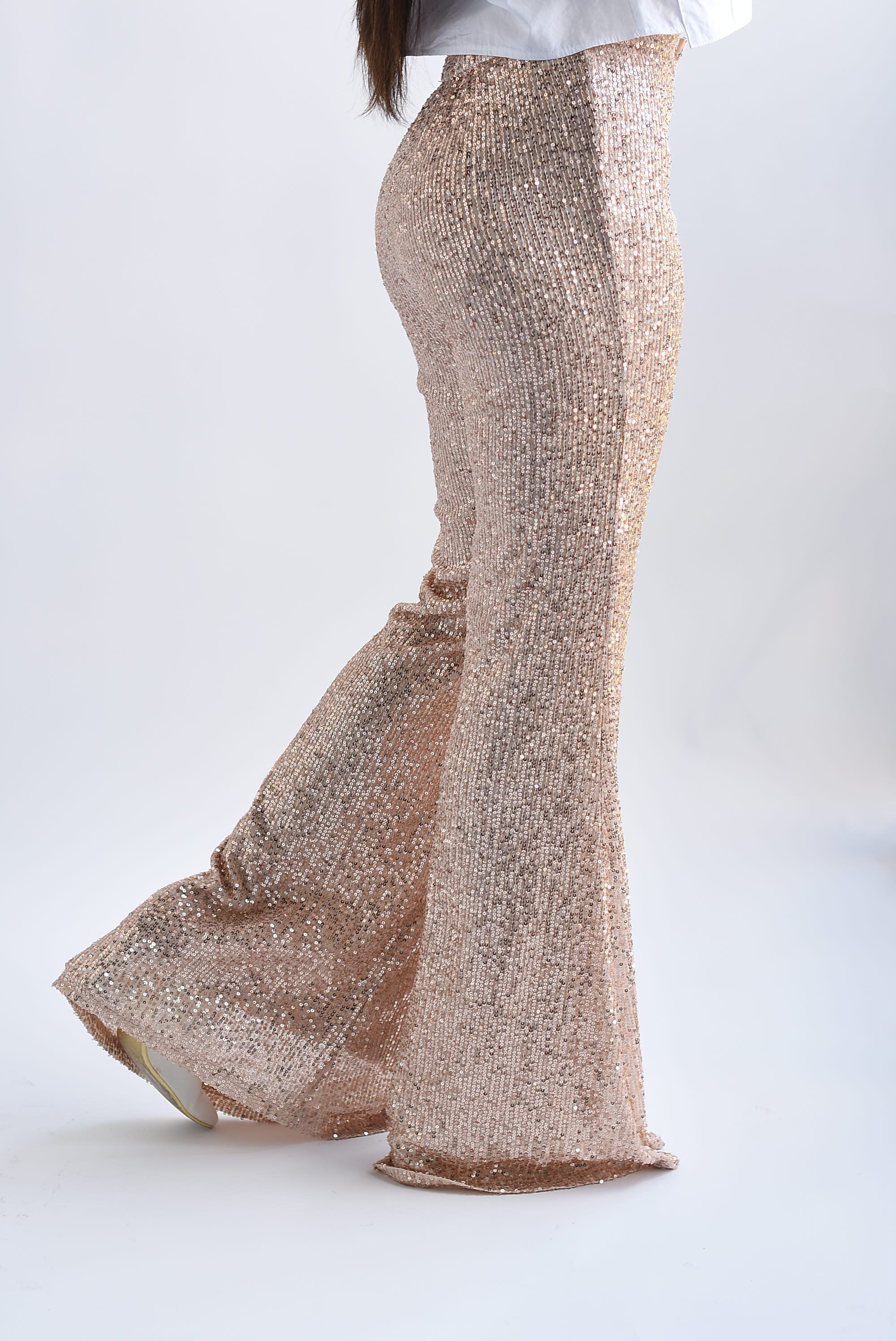 Pantalón flare lentejuela Rose Gold