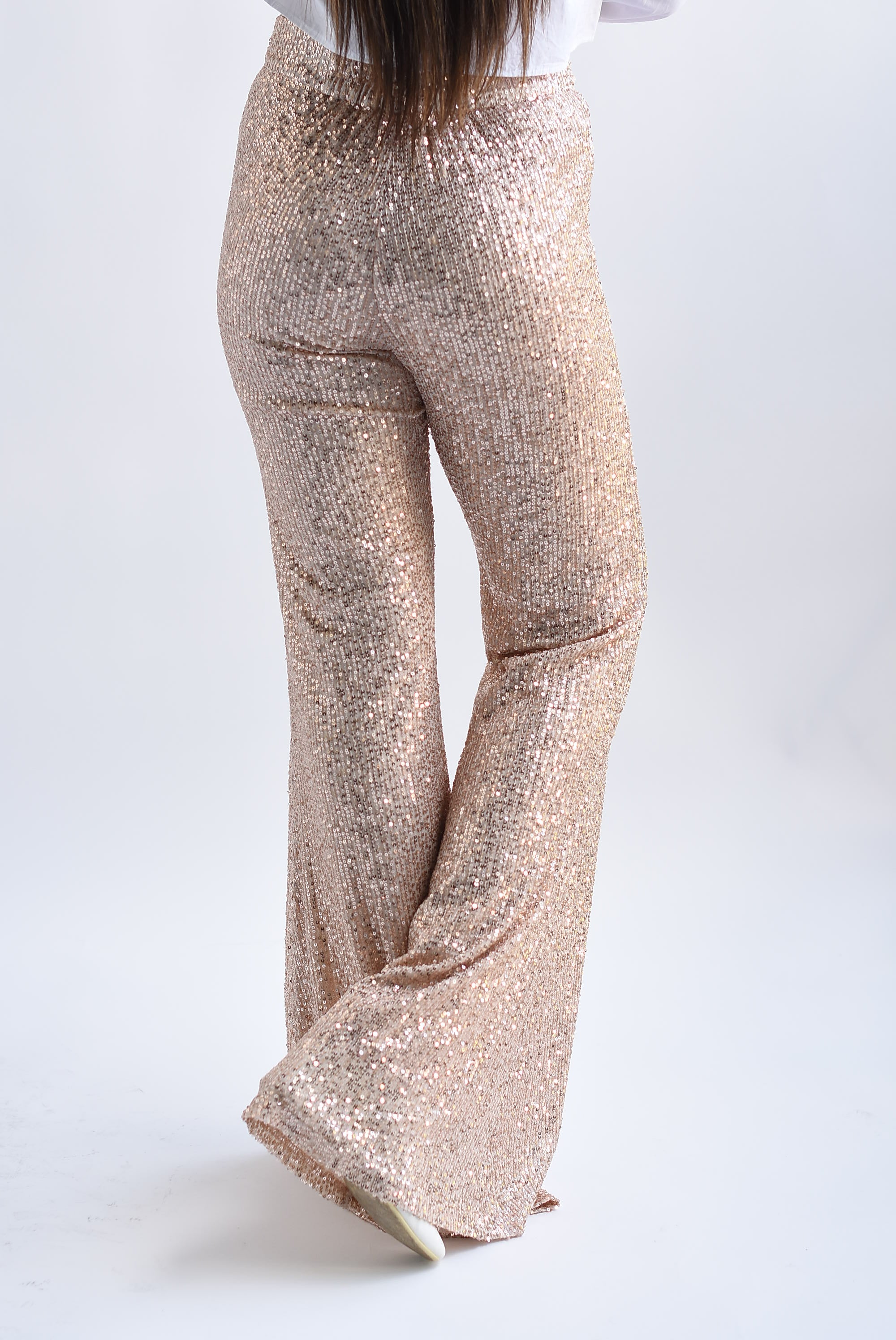 Pantalón flare lentejuela Rose Gold