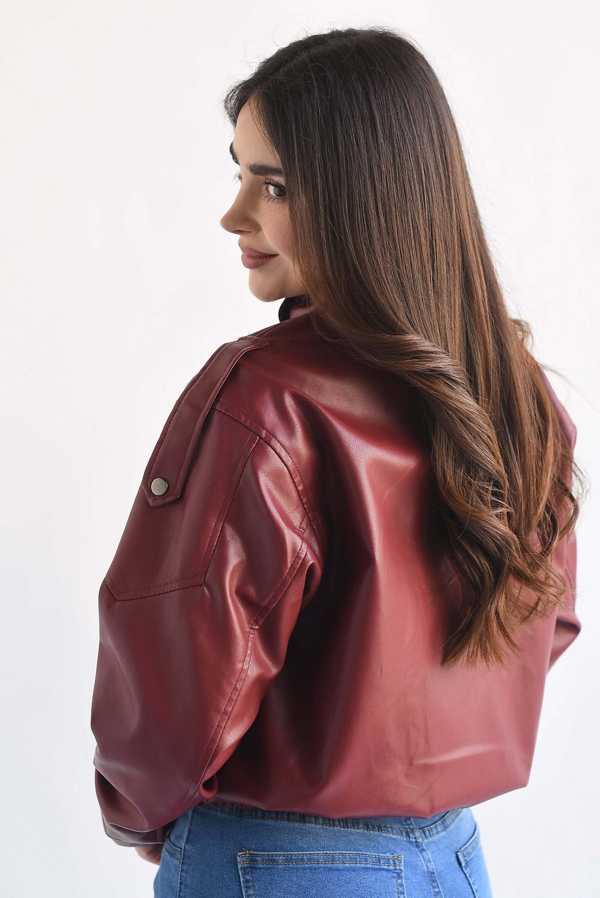 Chamarra biker cuello funnel vinipiel
