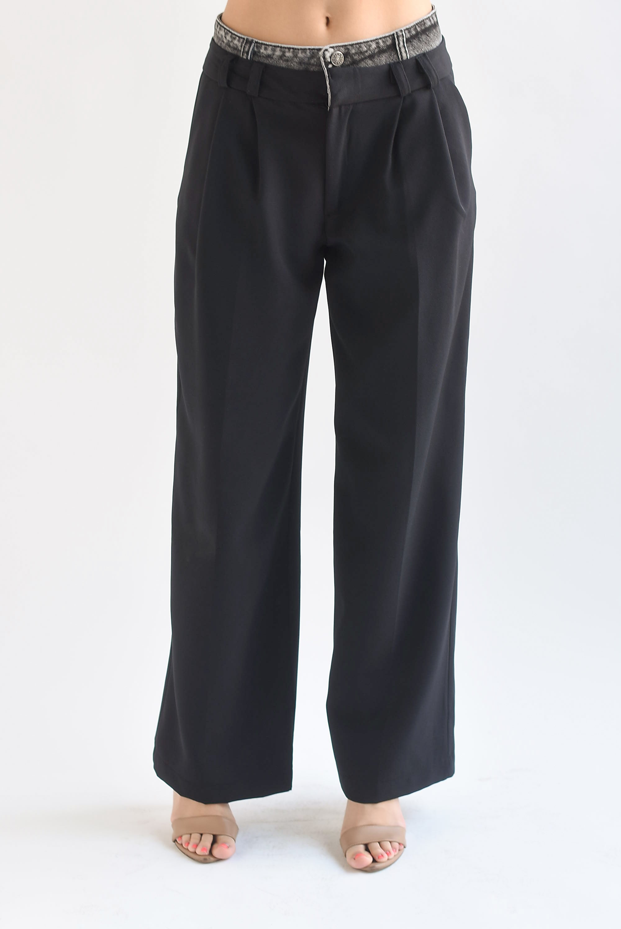 Pantalón de vestir pretina denim Negro