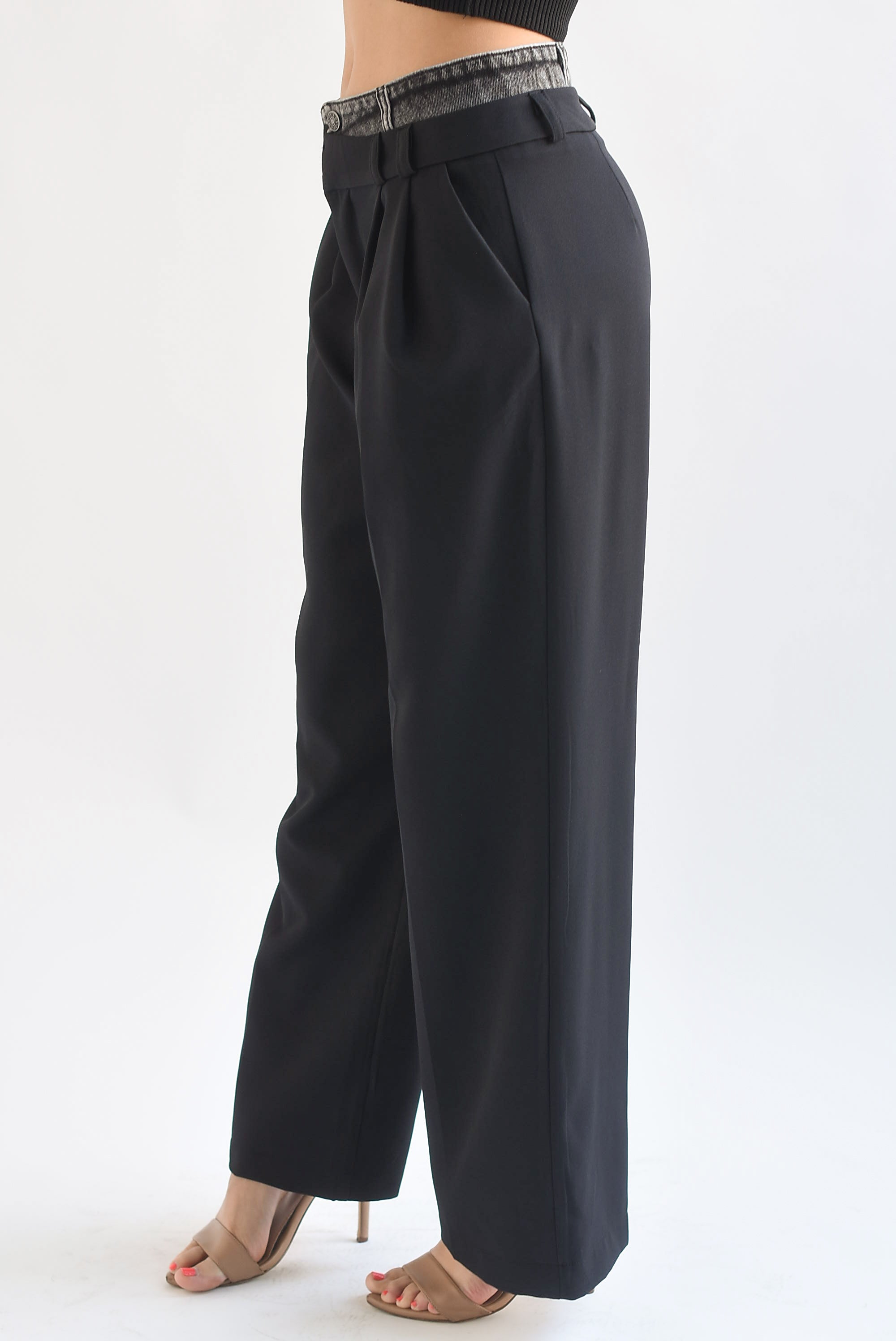 Pantalón de vestir pretina denim Negro