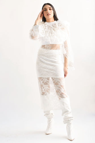 Falda midi encaje Blanco