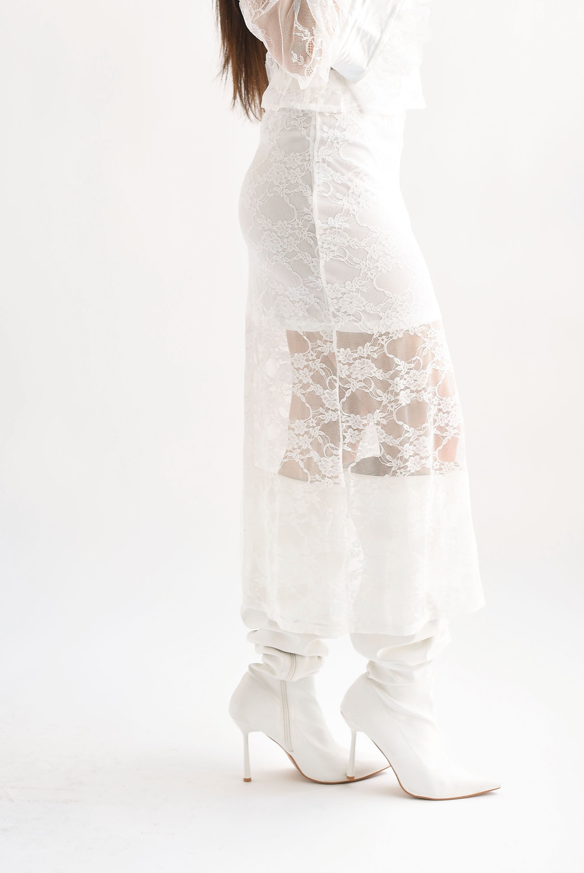 Falda midi encaje Blanco